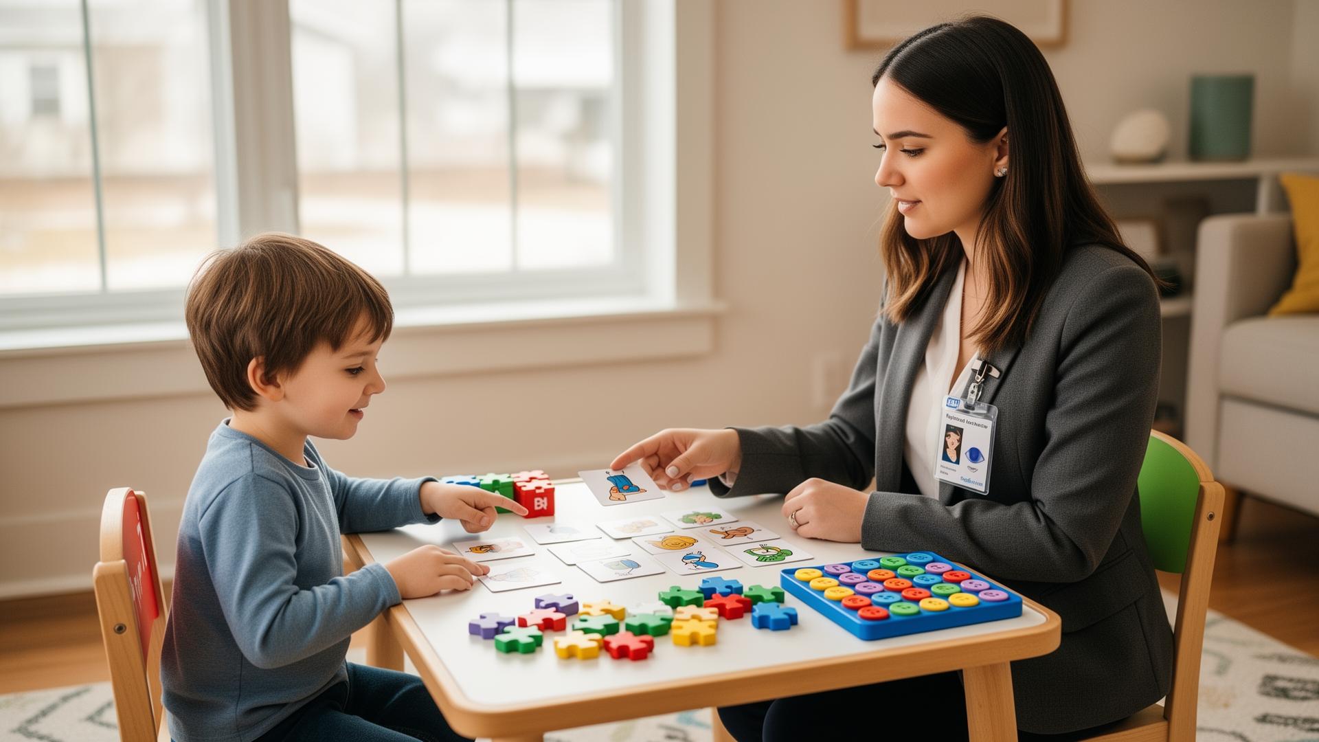 Smiling child playing with parent at home